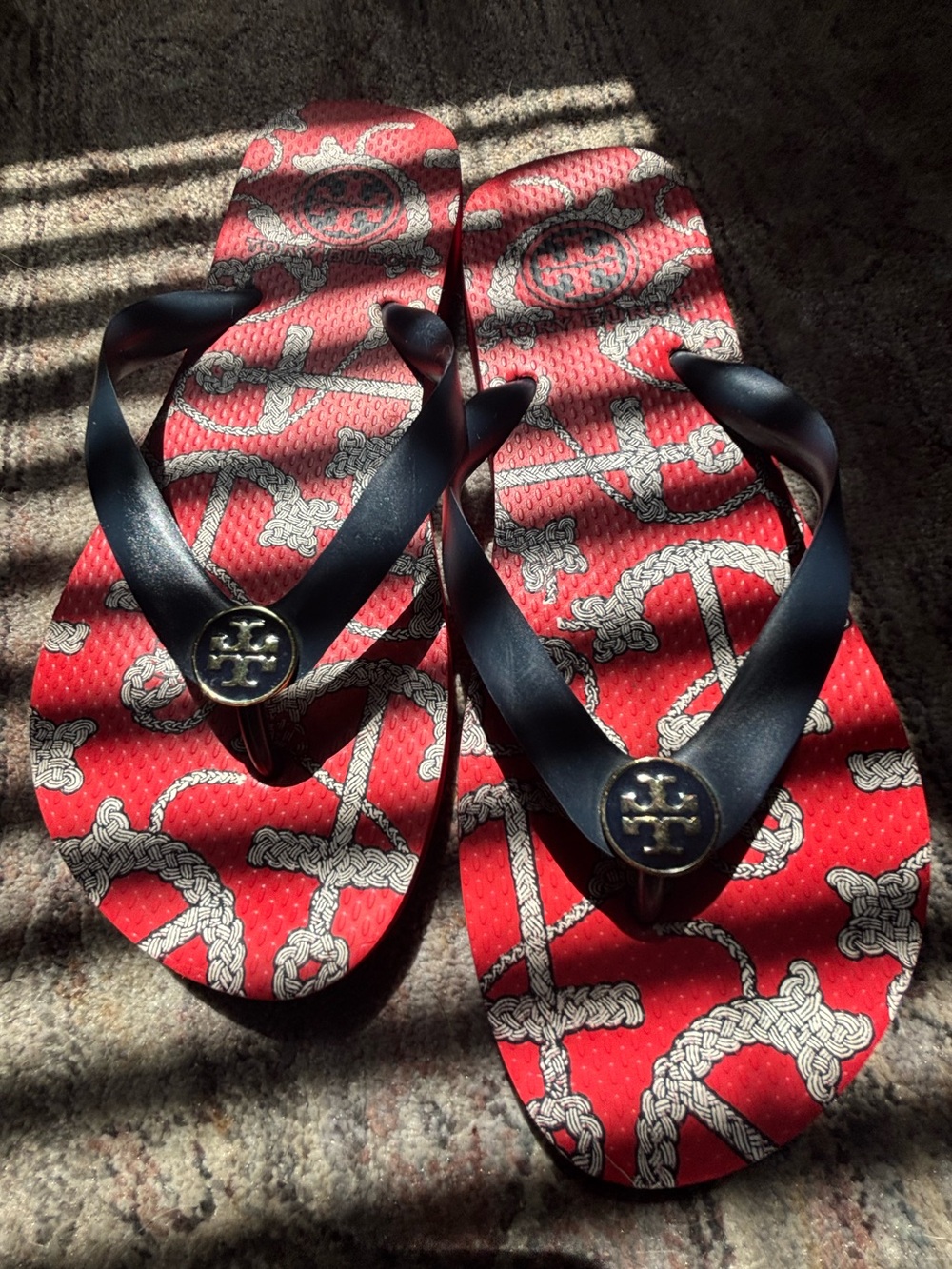 Tory Burch Women’s Red and Navy Anchor Slippers